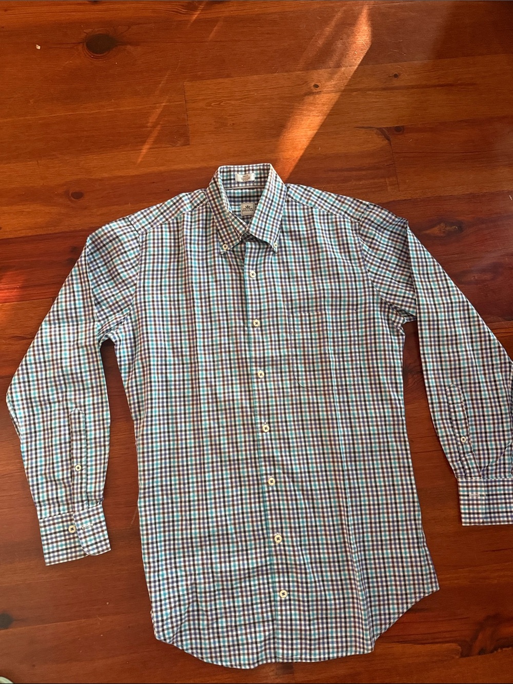 Peter Millar Men's Check Button-Down Shirt - Blue & Green Size Small